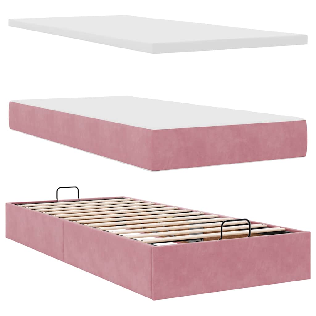 vidaXL Οθωμανικό κρεβάτι με στρώμα ροζ 100x200cm Velvet