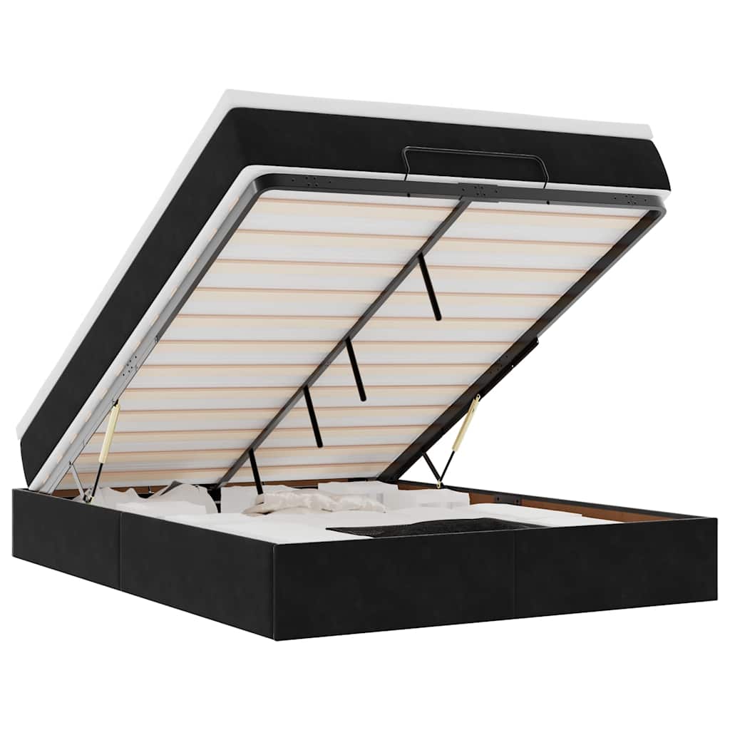 vidaXL Οθωμανικό κρεβάτι με στρώμα Μαύρο 140x190cm Βελούδο
