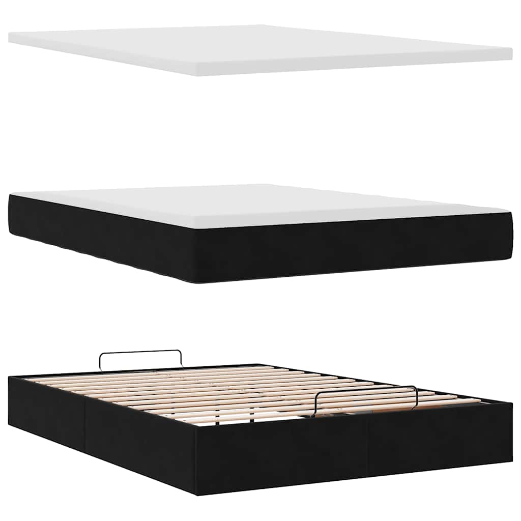 vidaXL Οθωμανικό κρεβάτι με στρώμα Μαύρο 140x190cm Βελούδο