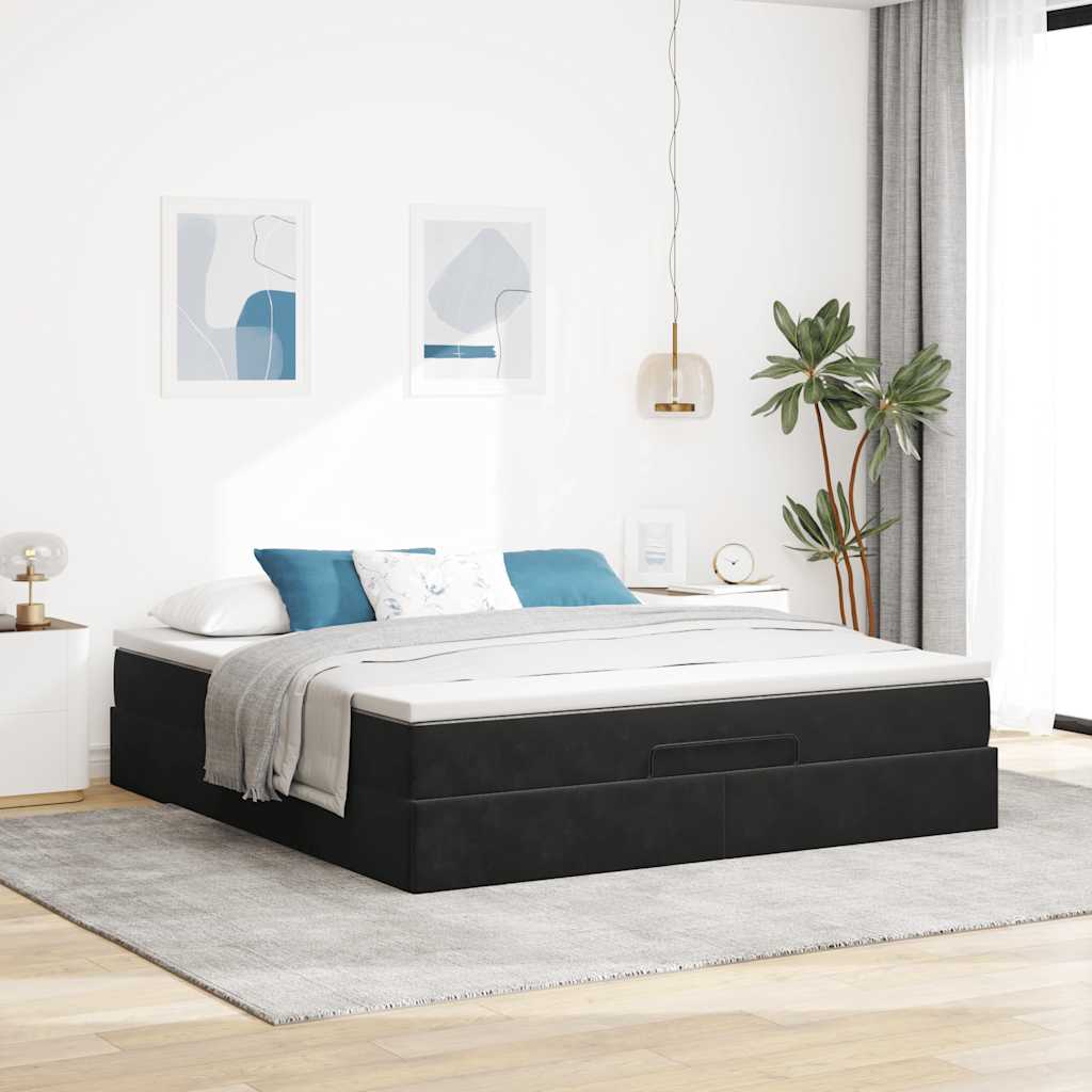 vidaXL Οθωμανικό κρεβάτι με στρώμα Μαύρο 160x200cm Velvet