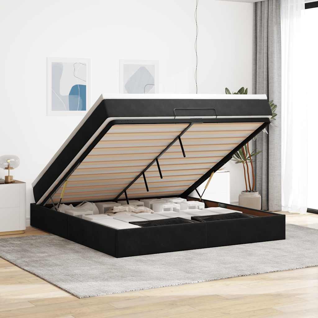 vidaXL Οθωμανικό κρεβάτι με στρώμα Μαύρο 160x200cm Velvet