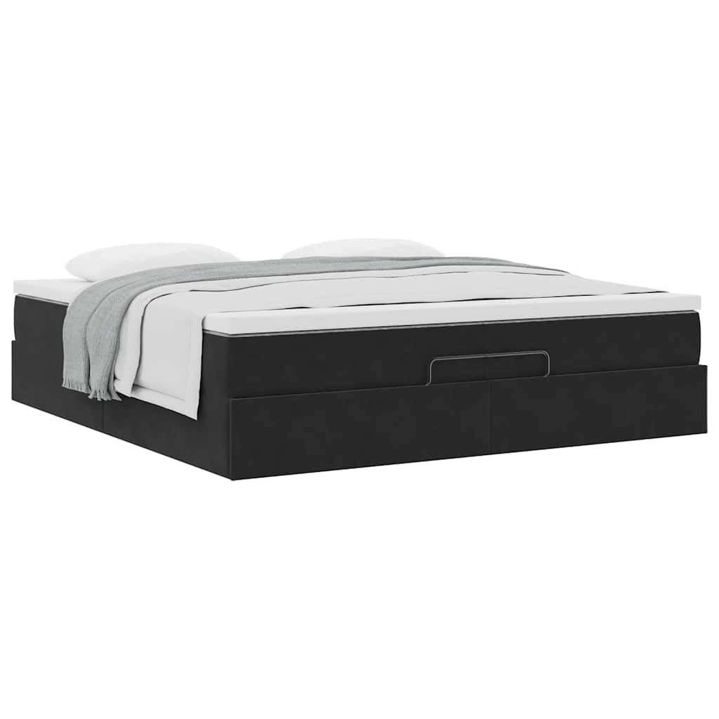 vidaXL Οθωμανικό κρεβάτι με στρώματα Μαύρο 200x200cm Velvet