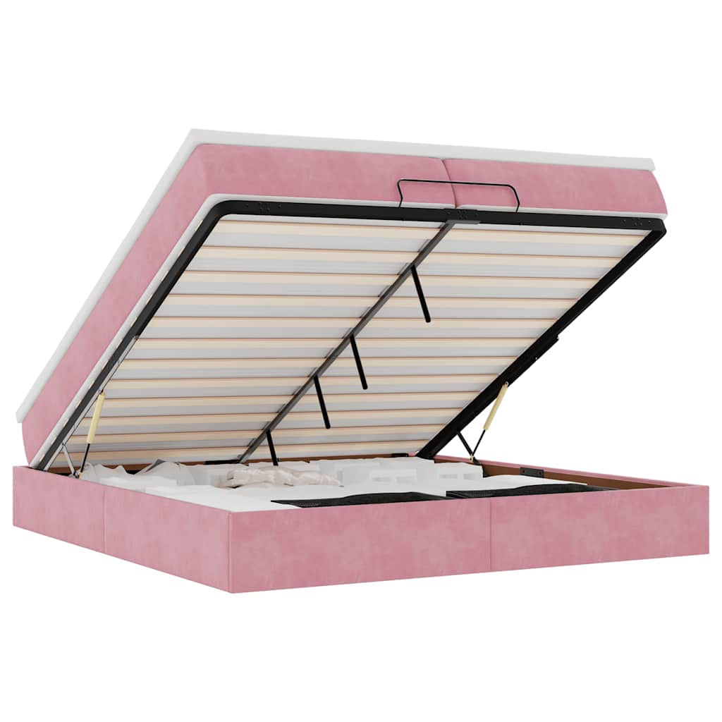 vidaXL Οθωμανικό κρεβάτι με στρώματα ροζ 200x200cm Velvet