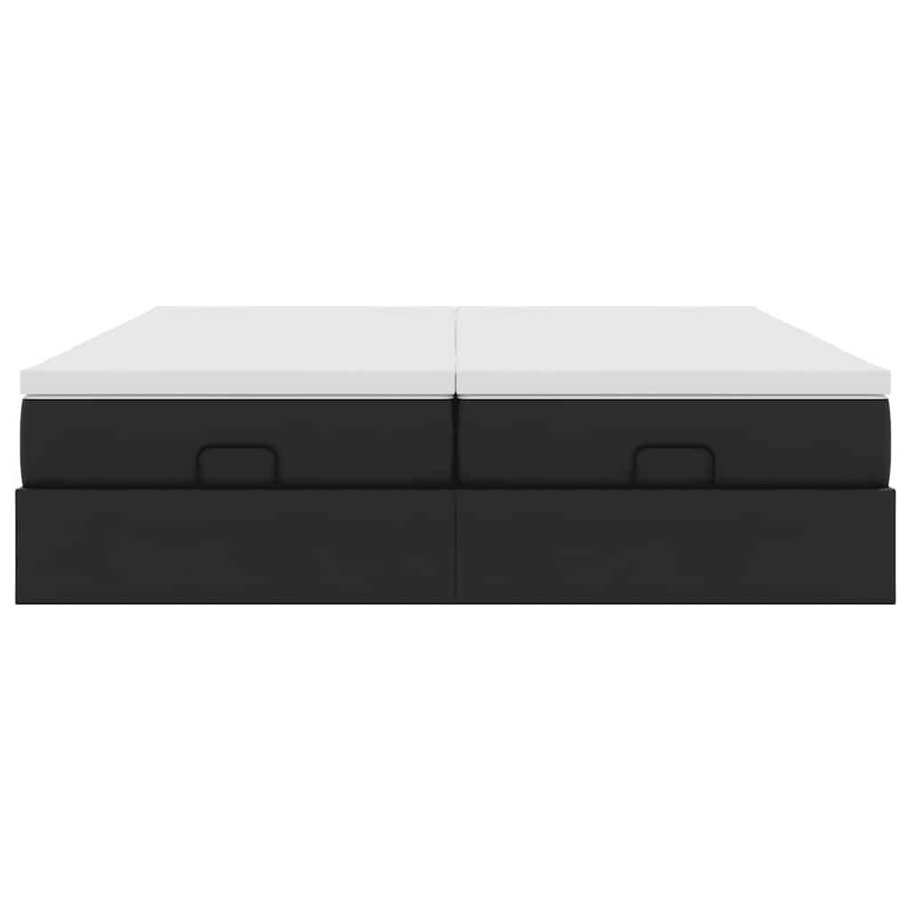 vidaXL Οθωμανικό κρεβάτι με στρώματα Μαύρο 160x200cm Συνθετικό δέρμα
