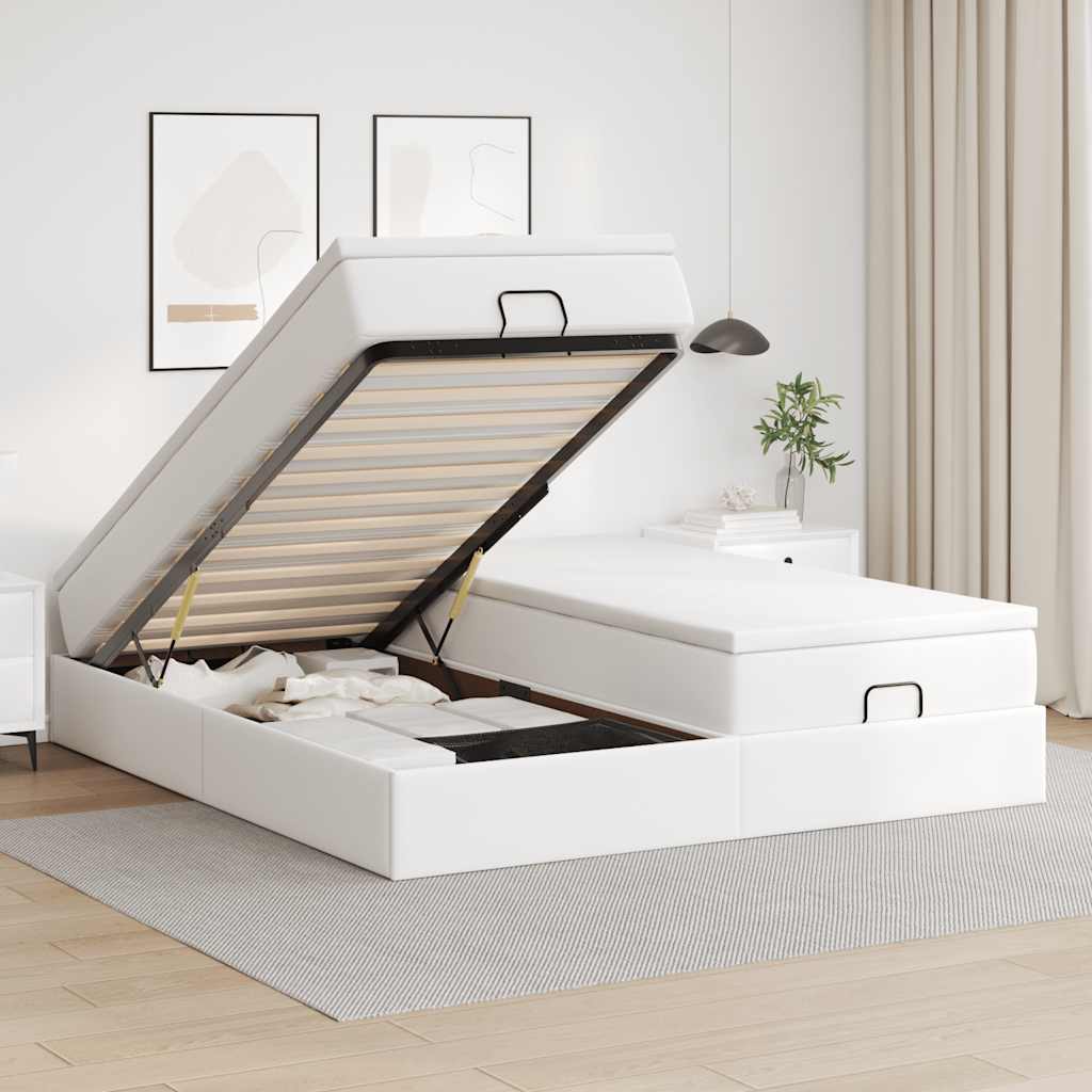 vidaXL Οθωμανικό κρεβάτι με στρώματα Λευκό 160x200cm Faux Leather