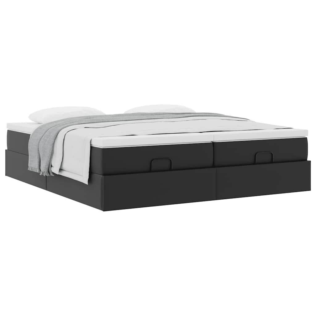 vidaXL Οθωμανικό κρεβάτι με στρώματα Μαύρο 180x200cm Faux Leather