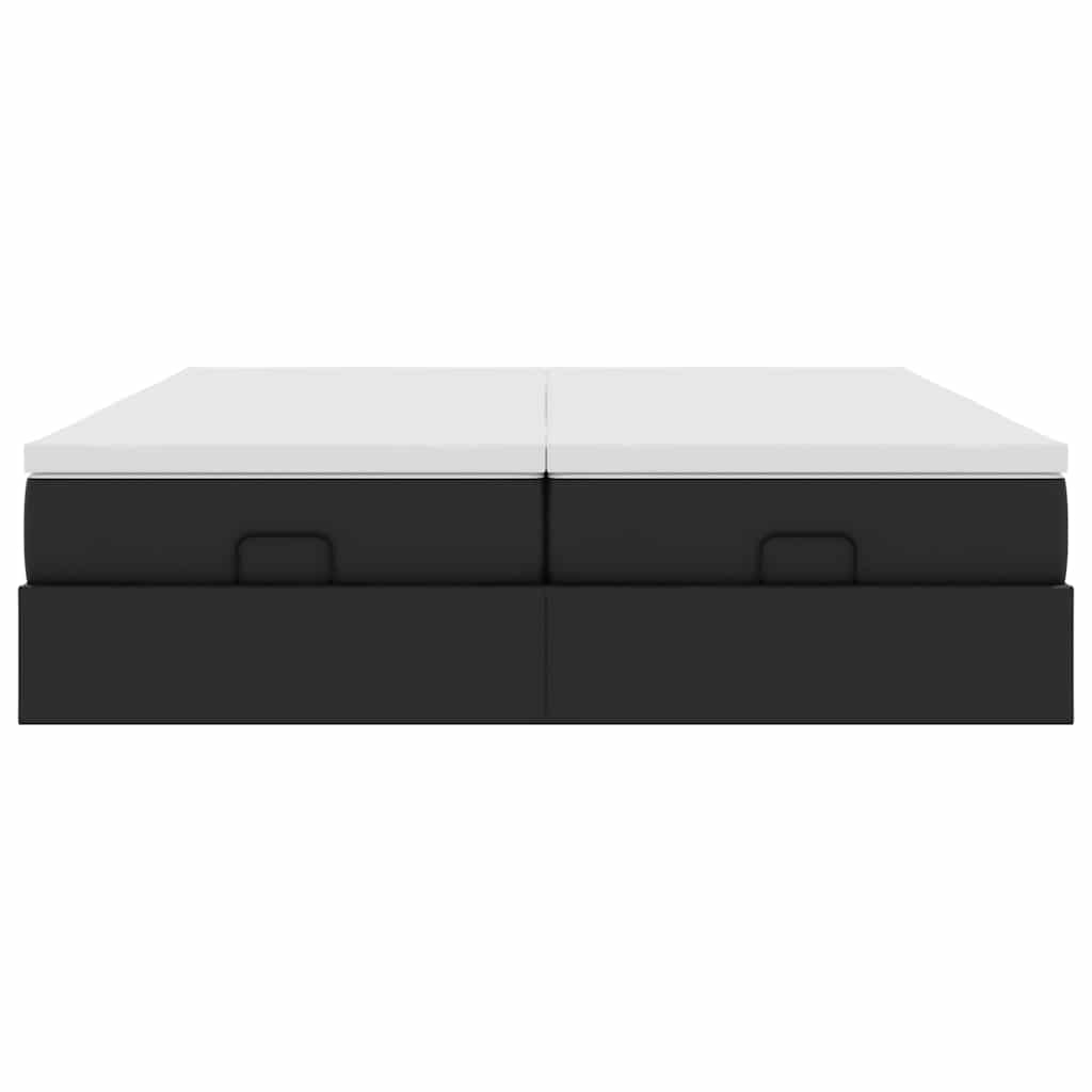 vidaXL Οθωμανικό κρεβάτι με στρώματα Μαύρο 180x200cm Faux Leather