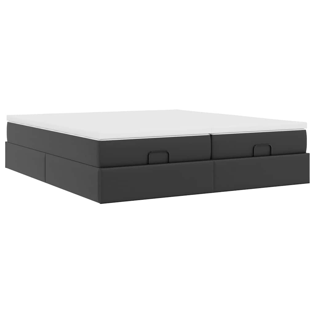 vidaXL Οθωμανικό κρεβάτι με στρώματα Μαύρο 180x200cm Faux Leather