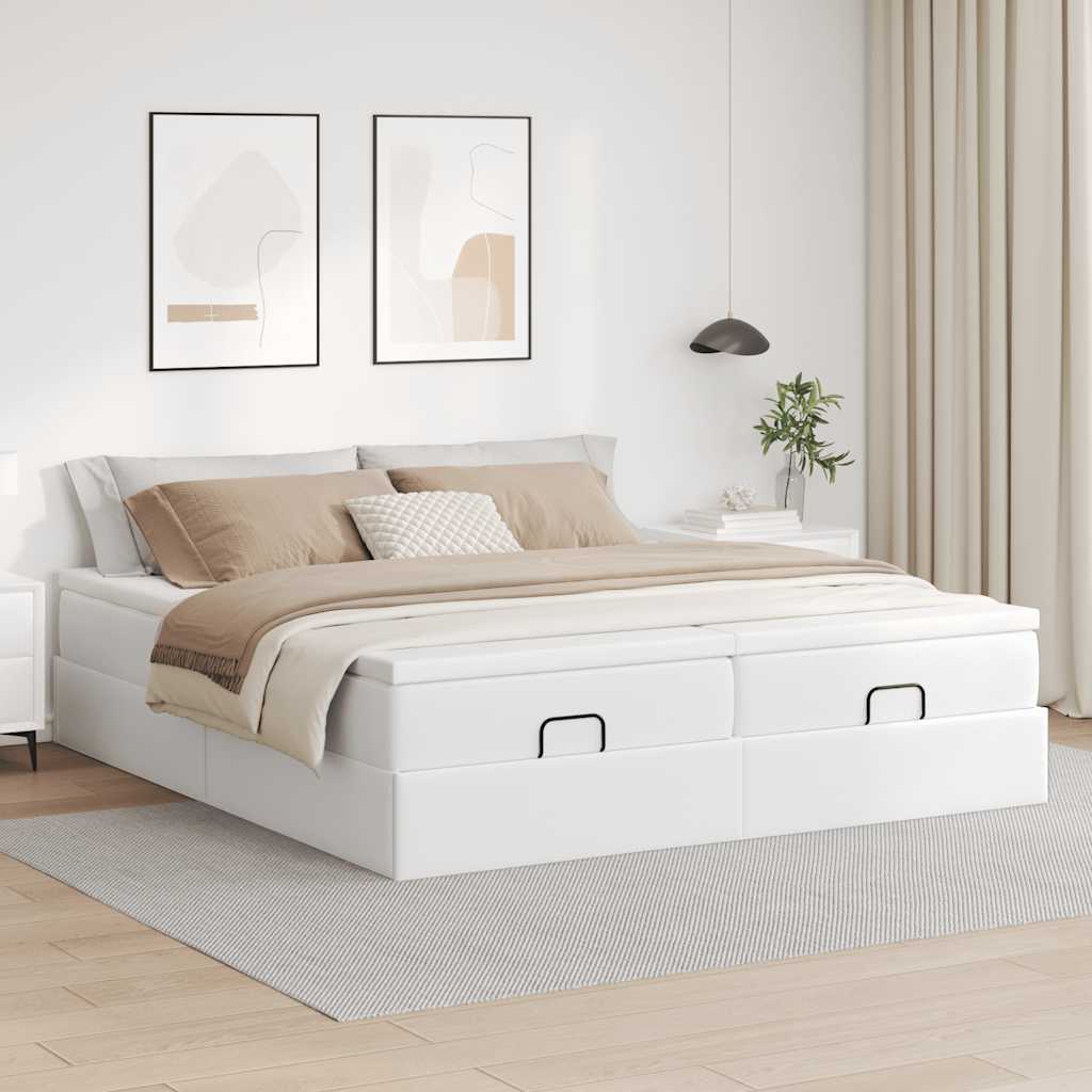 vidaXL Οθωμανικό κρεβάτι με στρώματα Λευκό 180x200cm Faux Leather