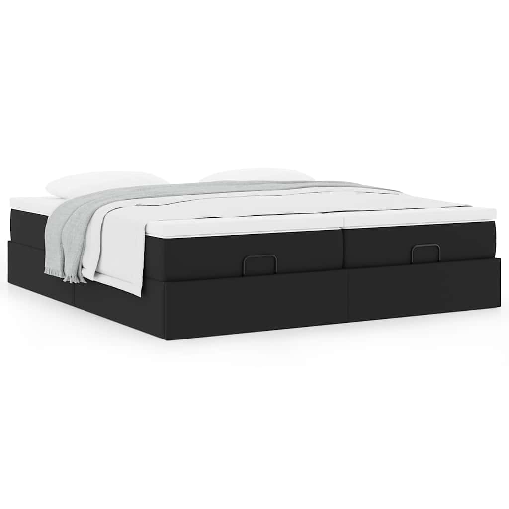 vidaXL Οθωμανικό κρεβάτι με στρώματα Μαύρο 200x200cm Faux Leather