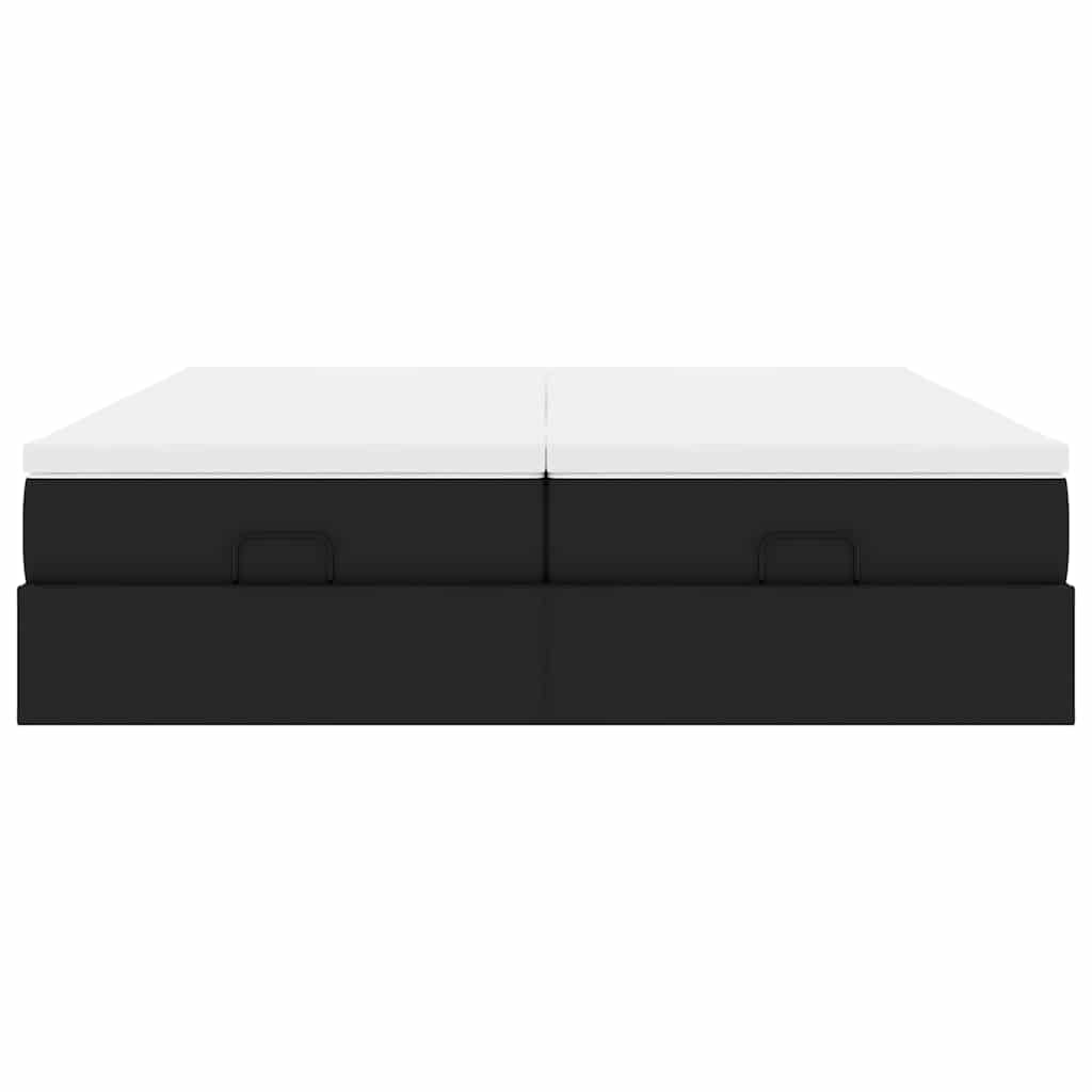 vidaXL Οθωμανικό κρεβάτι με στρώματα Μαύρο 200x200cm Faux Leather