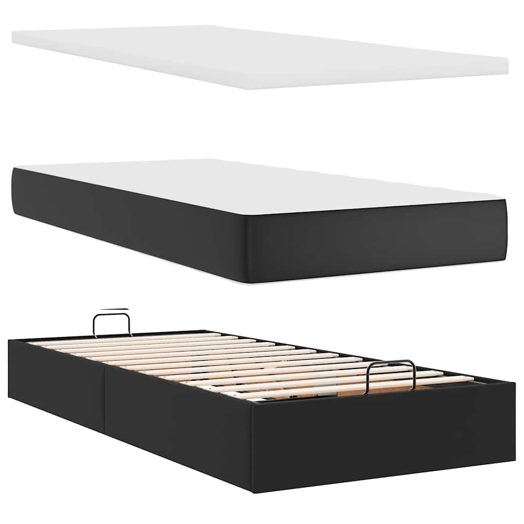 vidaXL Οθωμανικό κρεβάτι με στρώματα Μαύρο 200x200cm Faux Leather