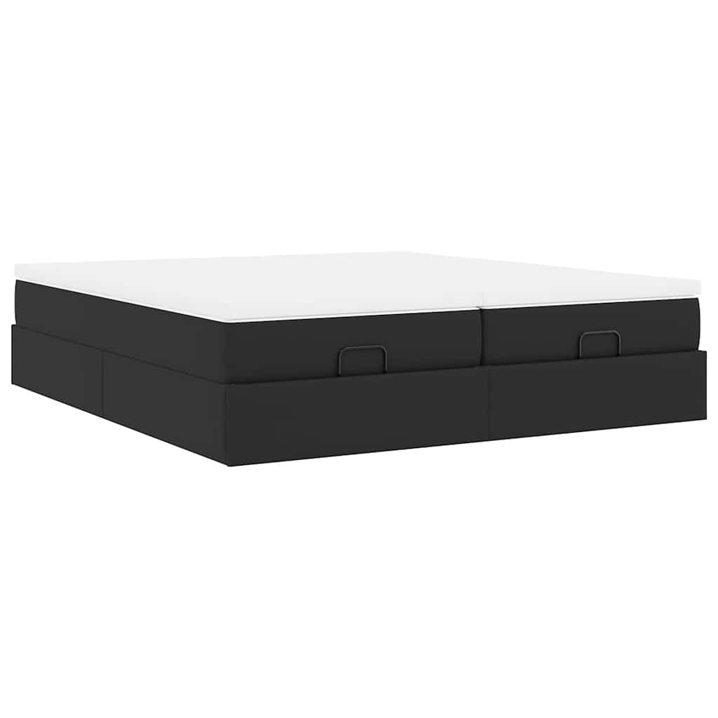 vidaXL Οθωμανικό κρεβάτι με στρώματα Μαύρο 200x200cm Faux Leather
