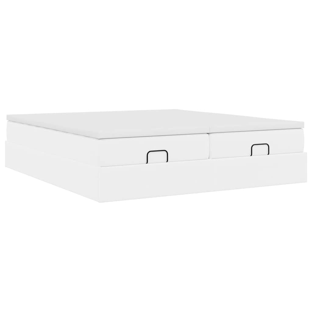 vidaXL Οθωμανικό κρεβάτι με στρώματα Λευκό 200x200cm Faux Leather