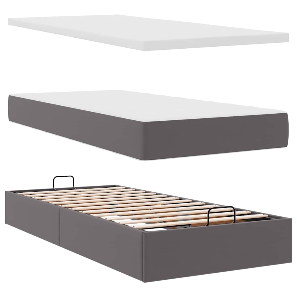 vidaXL Οθωμανικό κρεβάτι με στρώματα Γκρι 200x200cm Faux Leather