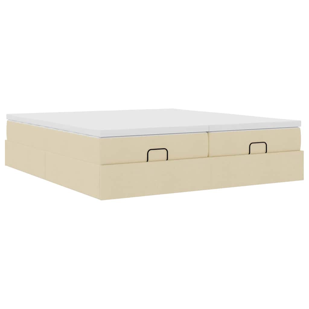 vidaXL Οθωμανικό κρεβάτι με στρώματα Κρέμα 180x200cm ύφασμα