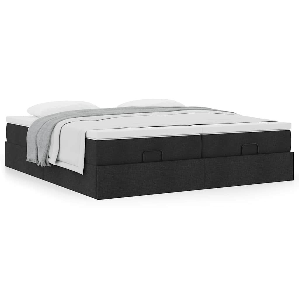 vidaXL Οθωμανικό Κρεβάτι με Στρώματα Μαύρο 200x200cm Ύφασμα