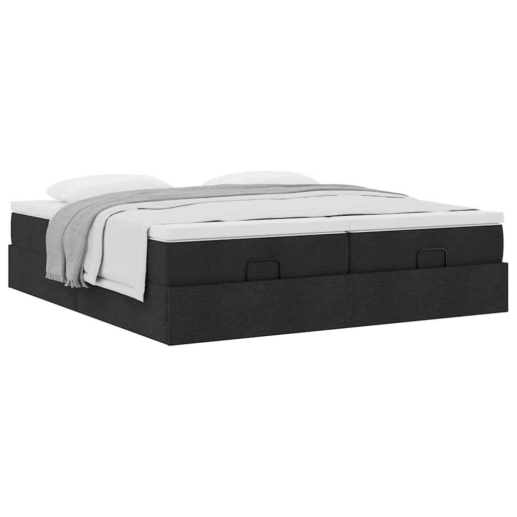 vidaXL Οθωμανικό Κρεβάτι με Στρώματα Μαύρο 200x200cm Ύφασμα