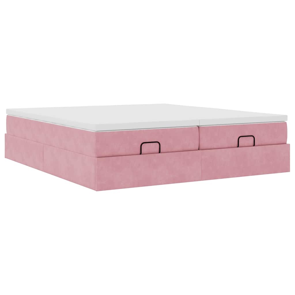vidaXL Οθωμανικό κρεβάτι με στρώματα ροζ 200x200cm Velvet