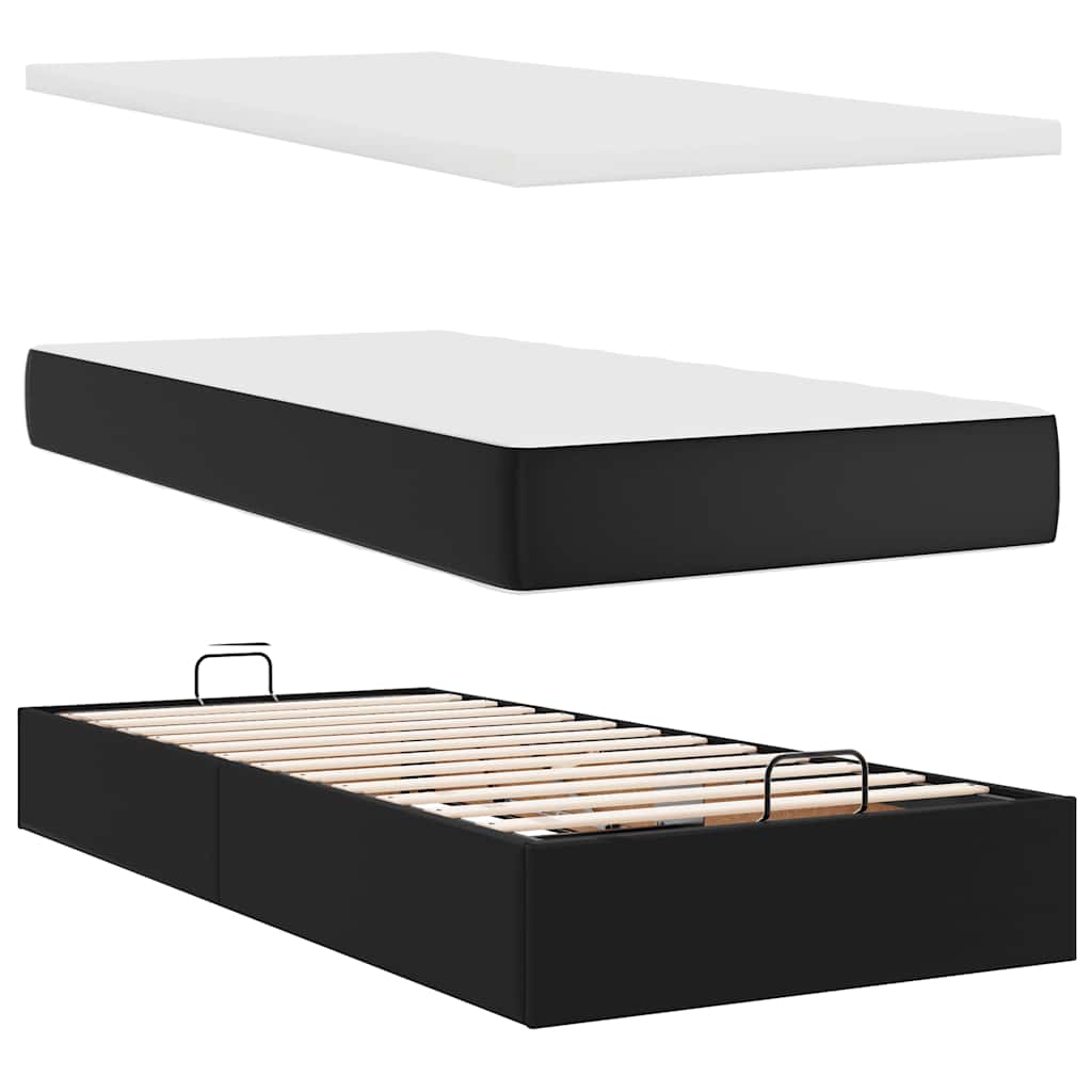 vidaXL Οθωμανικό κρεβάτι με στρώμα Μαύρο 80x200cm Faux Leather