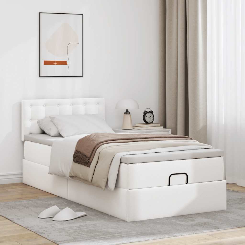 vidaXL Οθωμανικό κρεβάτι με στρώμα Λευκό 80x200cm Faux Leather
