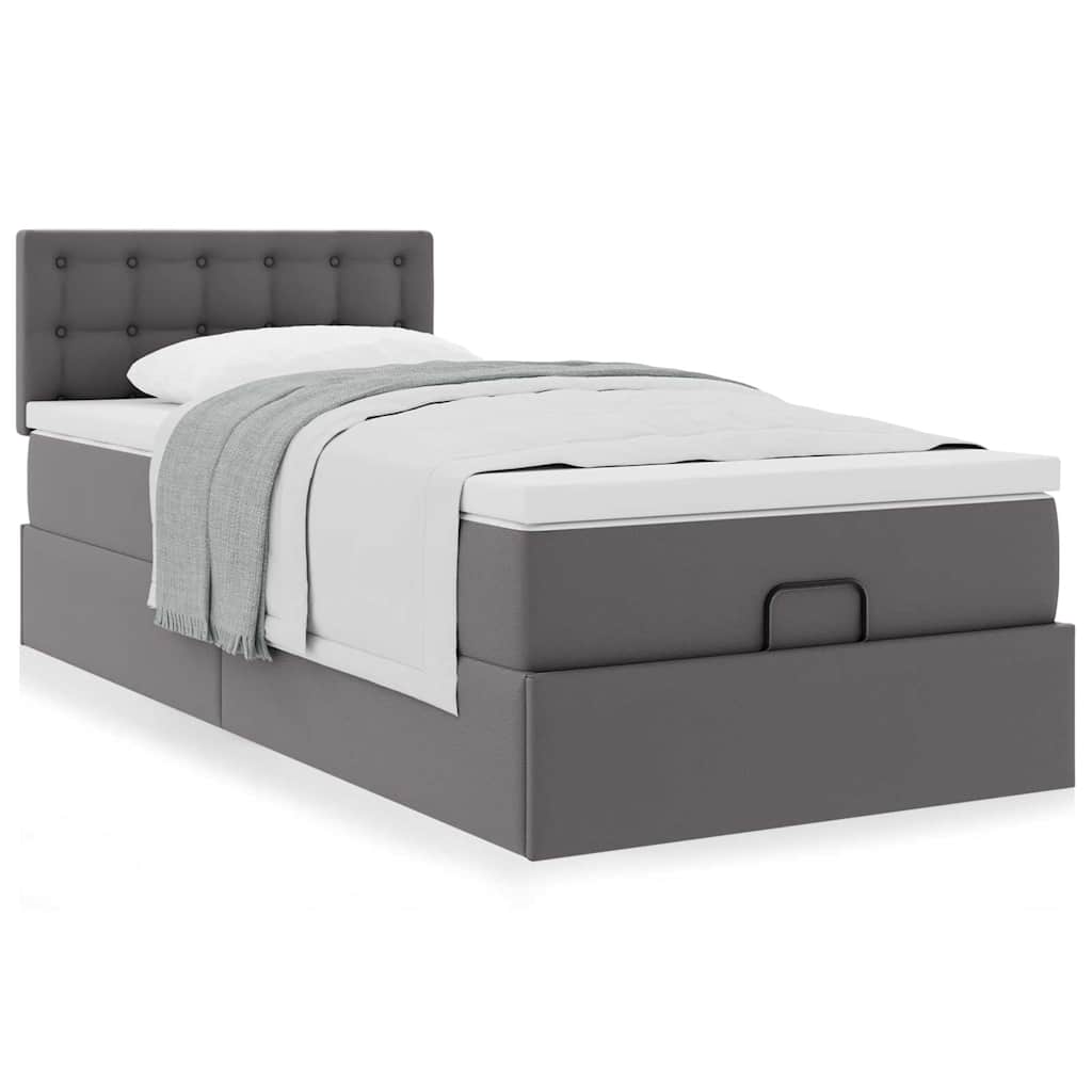 vidaXL Οθωμανικό κρεβάτι με στρώμα Γκρι 80x200cm Faux Leather