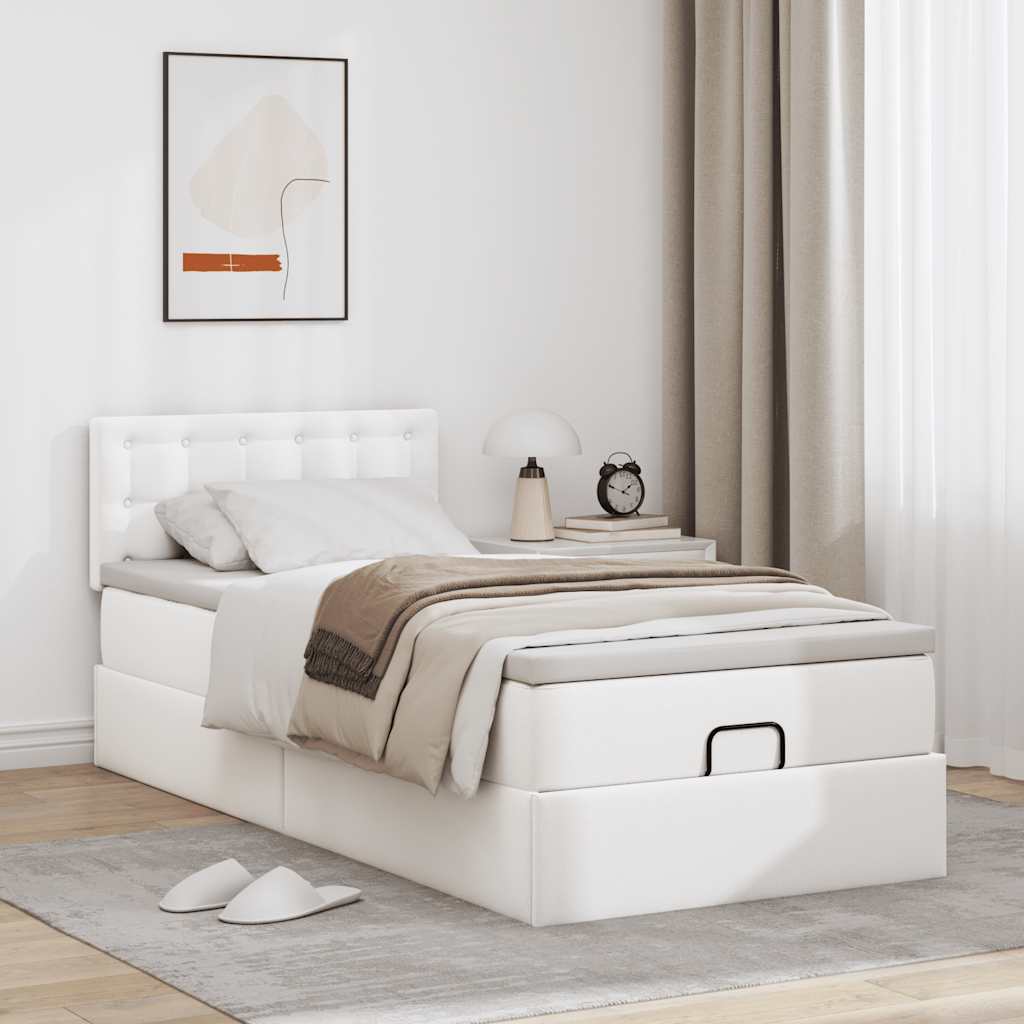 vidaXL Οθωμανικό κρεβάτι με στρώμα Λευκό 90x190cm Faux Leather