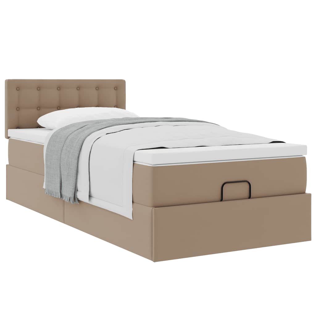 vidaXL Οθωμανικό κρεβάτι με στρώμα Cappucino 90x190cm Faux Leather