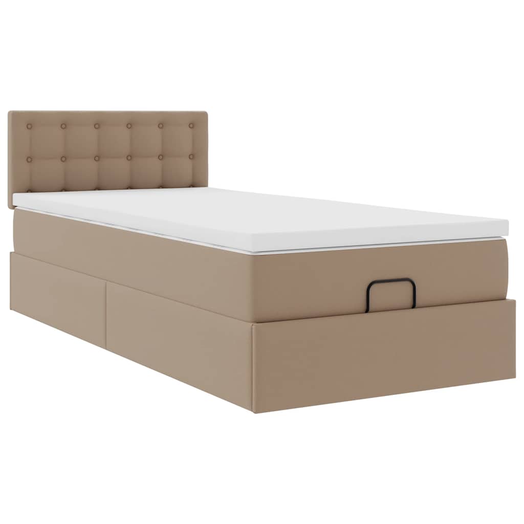 vidaXL Οθωμανικό κρεβάτι με στρώμα Cappucino 90x190cm Faux Leather