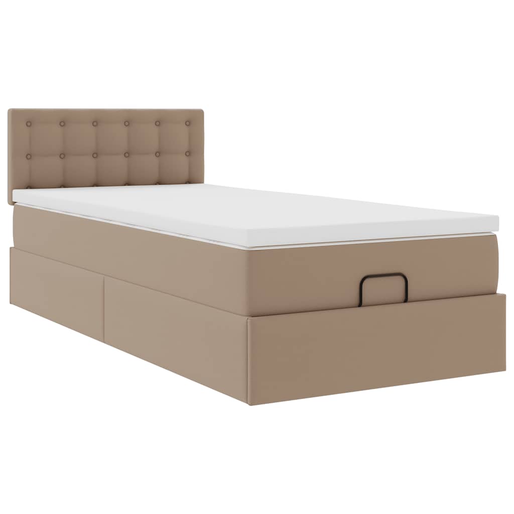 vidaXL Οθωμανικό κρεβάτι με στρώμα Cappucino 90x200cm Faux Leather