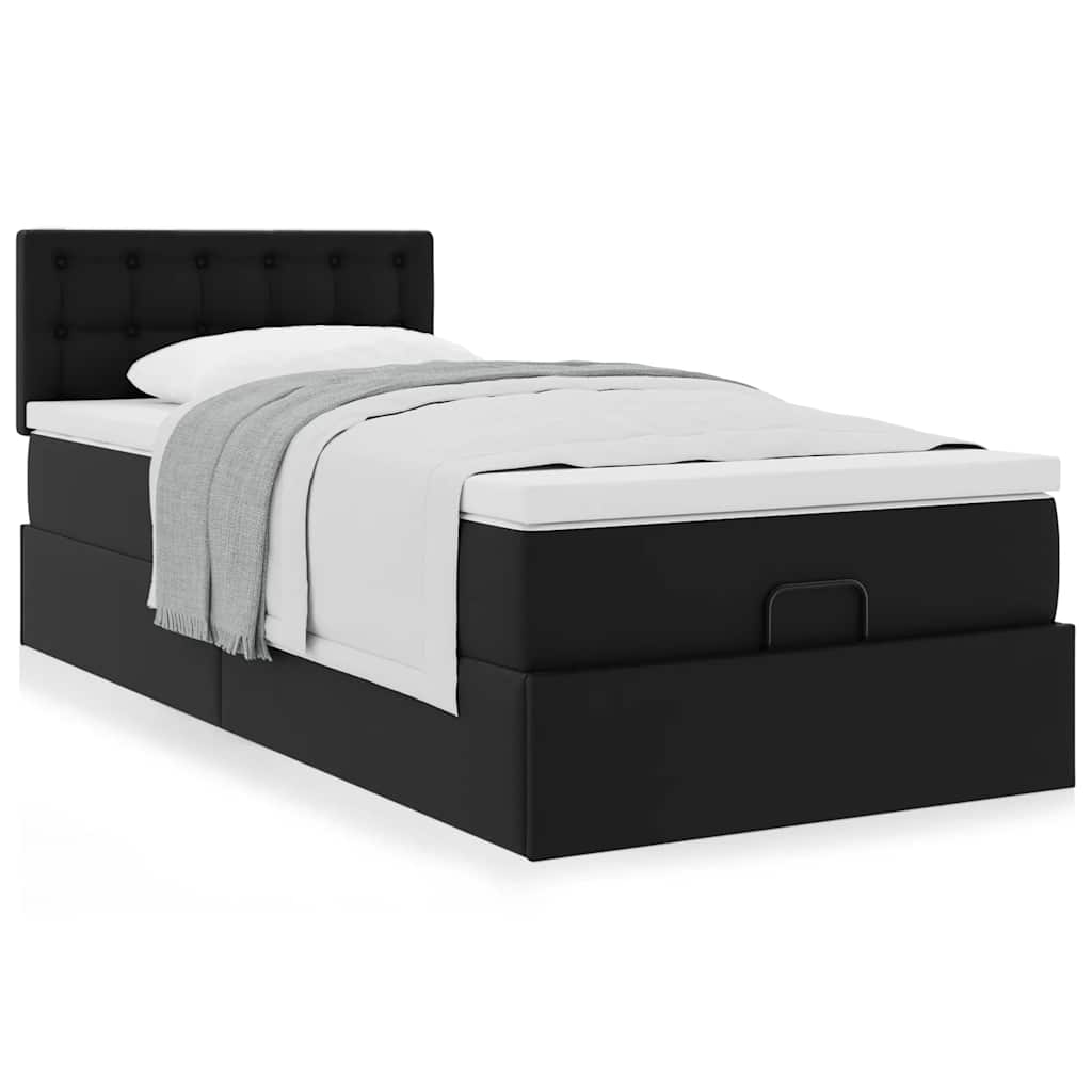 vidaXL Οθωμανικό κρεβάτι με στρώμα Μαύρο 100x200cm Faux Leather