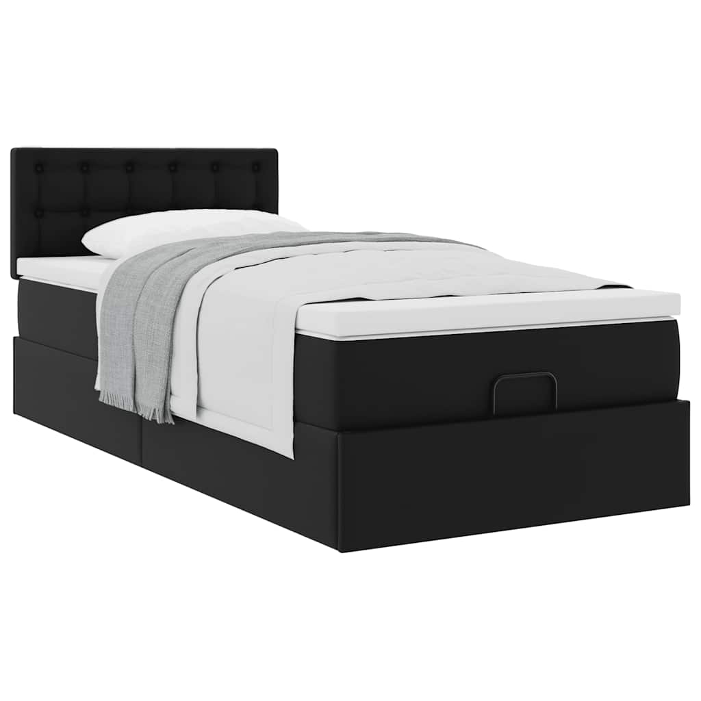 vidaXL Οθωμανικό κρεβάτι με στρώμα Μαύρο 100x200cm Faux Leather