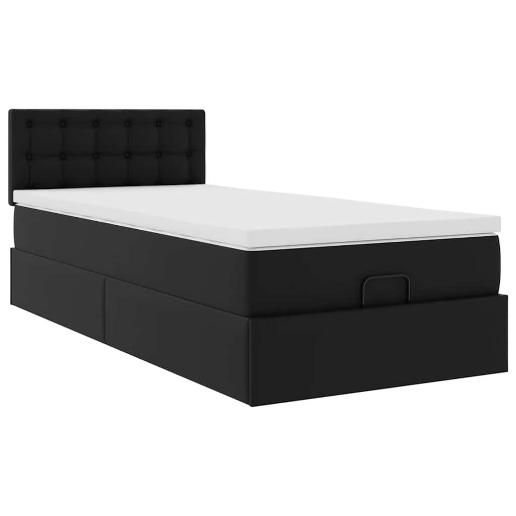 vidaXL Οθωμανικό κρεβάτι με στρώμα Μαύρο 100x200cm Faux Leather