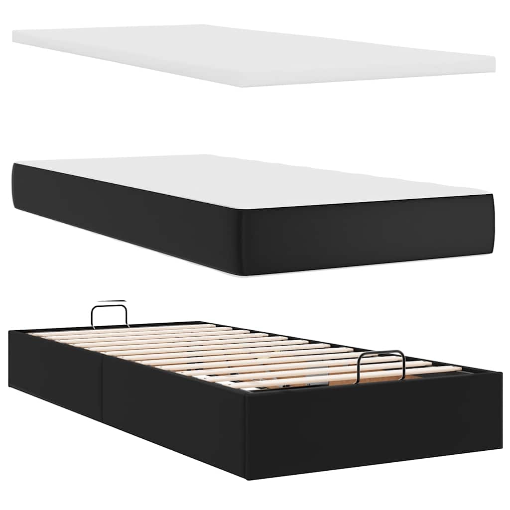 vidaXL Οθωμανικό κρεβάτι με στρώμα Μαύρο 100x200cm Faux Leather