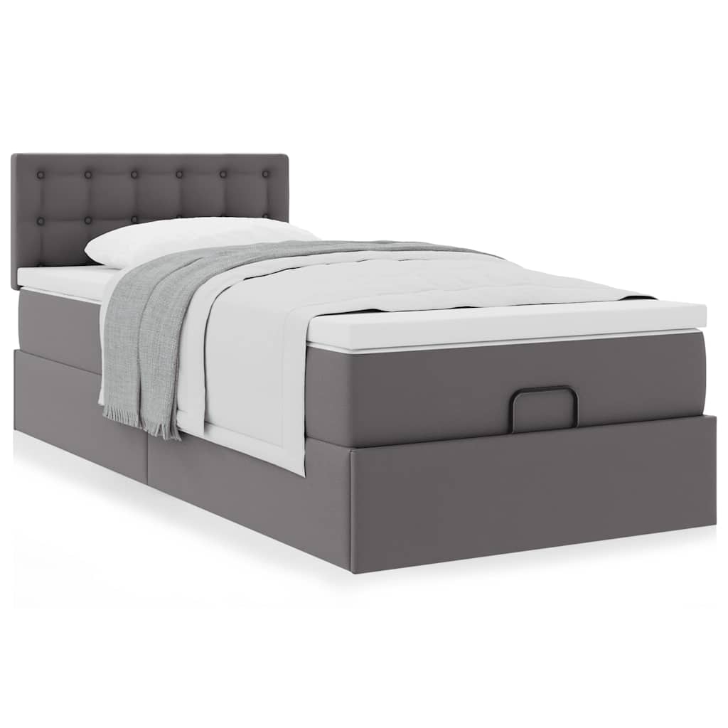 vidaXL Οθωμανικό κρεβάτι με στρώμα Γκρι 100x200cm Faux Leather