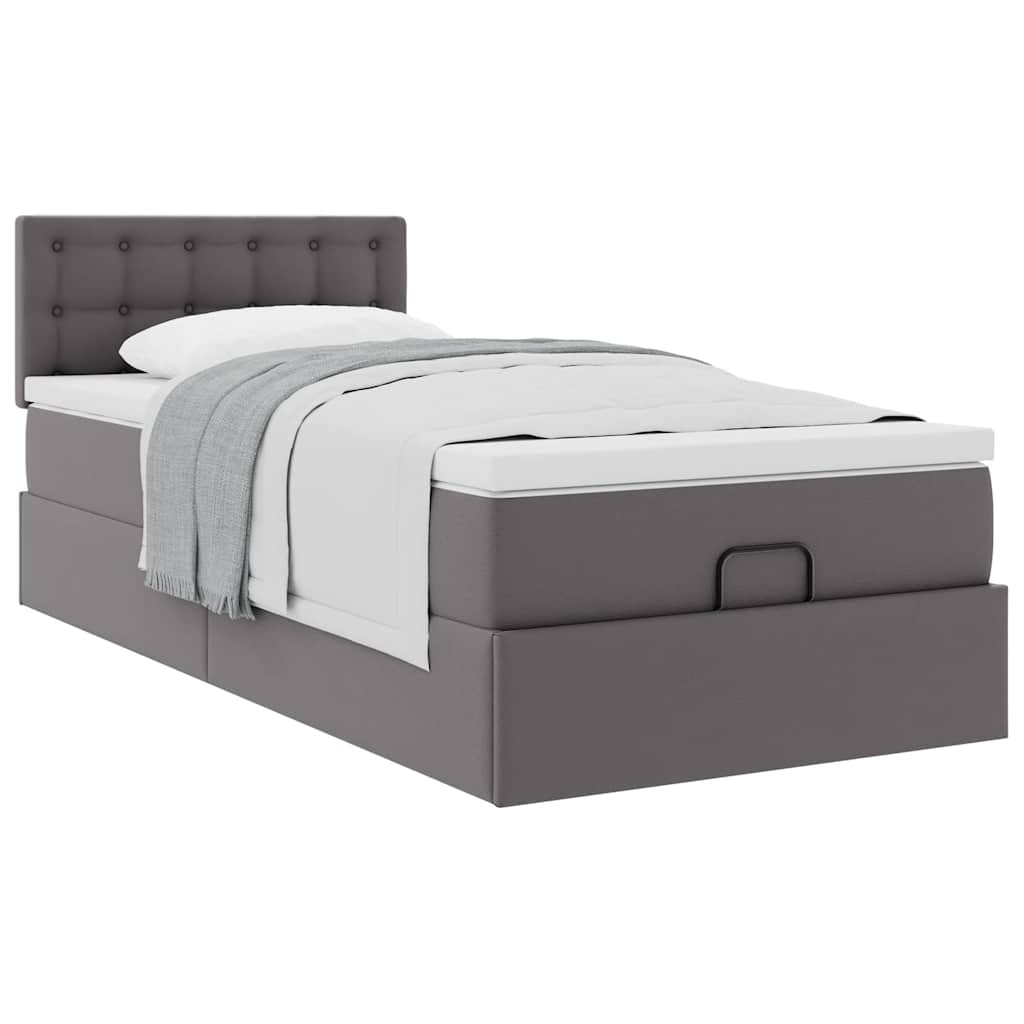 vidaXL Οθωμανικό κρεβάτι με στρώμα Γκρι 100x200cm Faux Leather