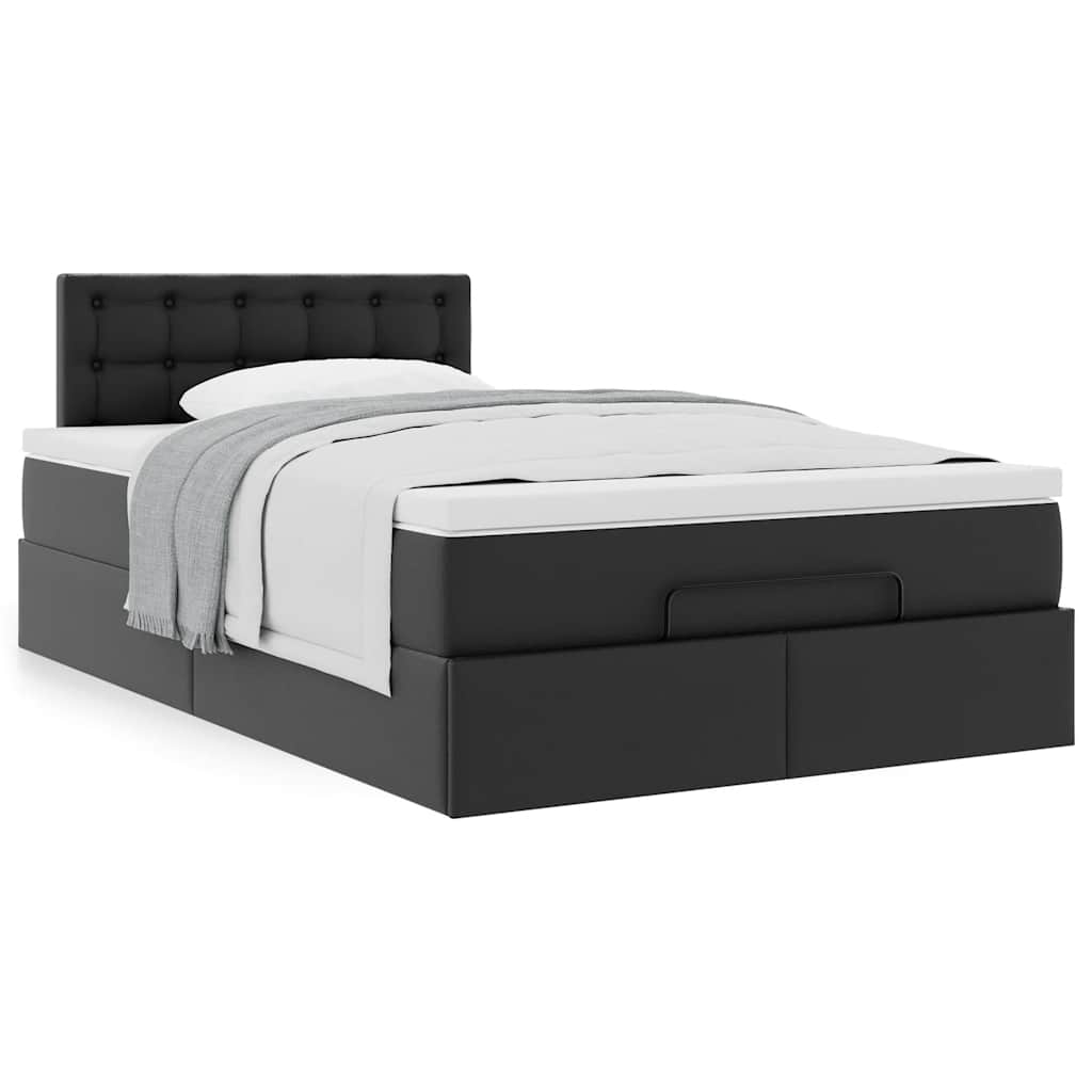 vidaXL Οθωμανικό κρεβάτι με στρώμα Μαύρο 120x190 cm Faux Leather