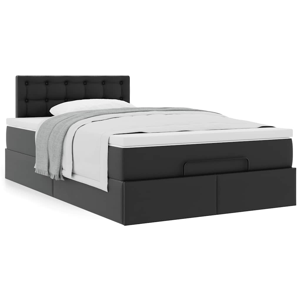 vidaXL Οθωμανικό κρεβάτι με στρώμα Μαύρο 120x200 cm Faux Leather