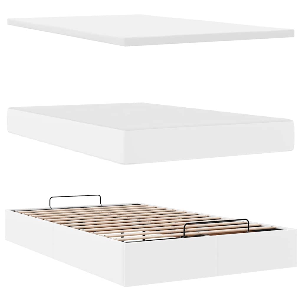 vidaXL Οθωμανικό κρεβάτι με στρώμα Λευκό 120x200cm Faux Leather