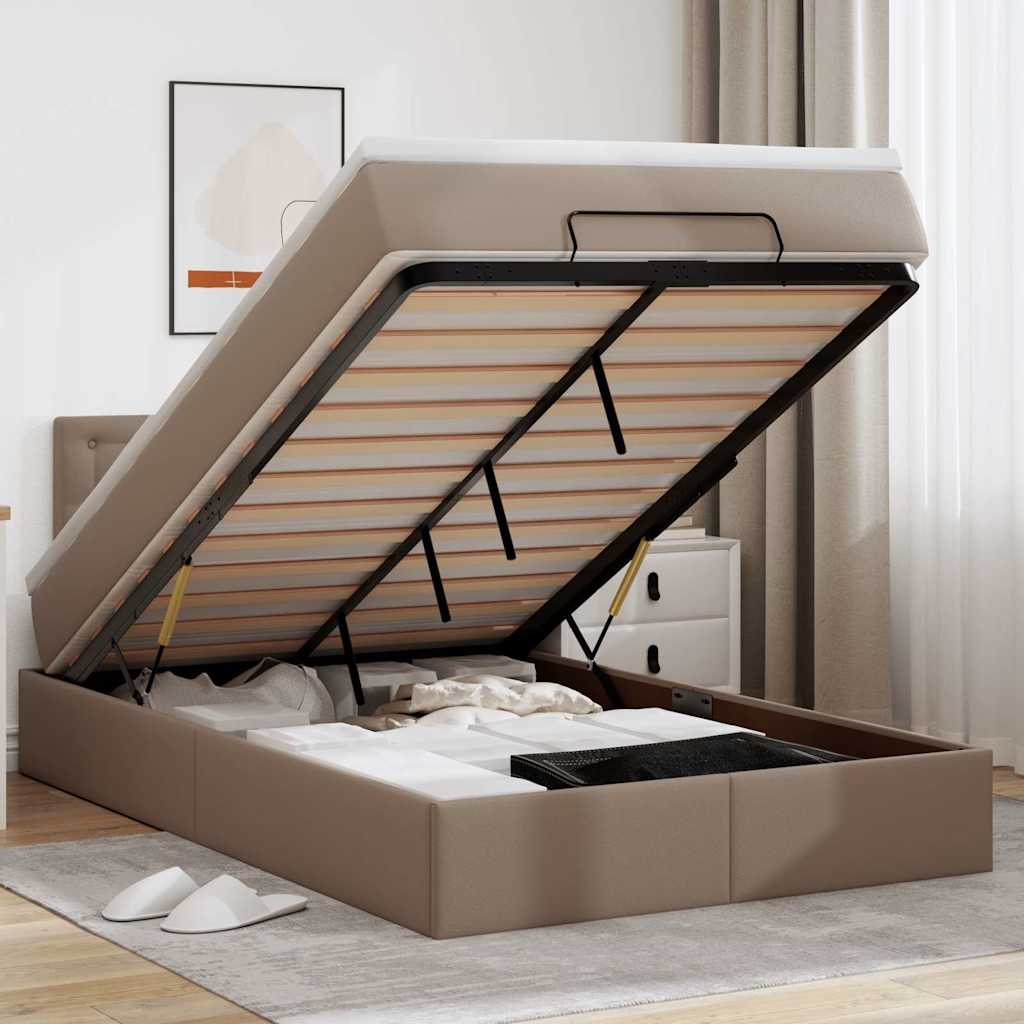vidaXL Οθωμανικό κρεβάτι με στρώμα Cappucino 120x200cm Faux Leather