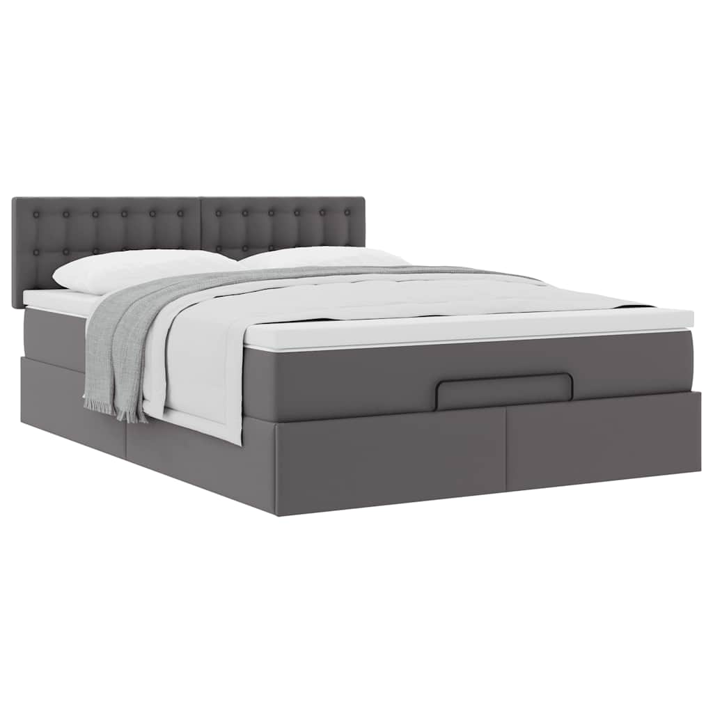 vidaXL Οθωμανικό κρεβάτι με στρώμα Γκρι 140x190cm Faux Leather