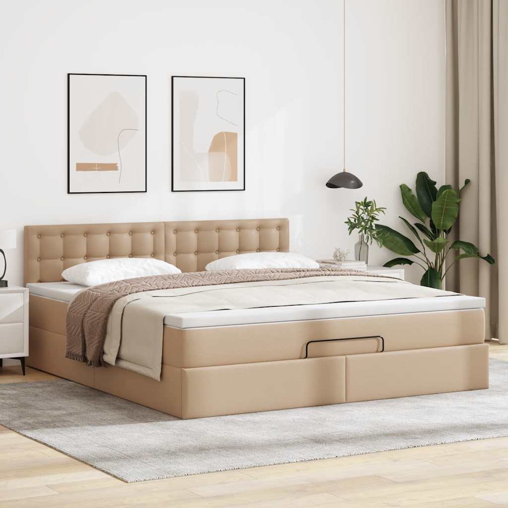 vidaXL Οθωμανικό κρεβάτι με στρώμα Cappucino 140x190cm Faux Leather