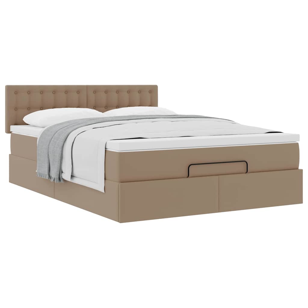 vidaXL Οθωμανικό κρεβάτι με στρώμα Cappucino 140x190cm Faux Leather