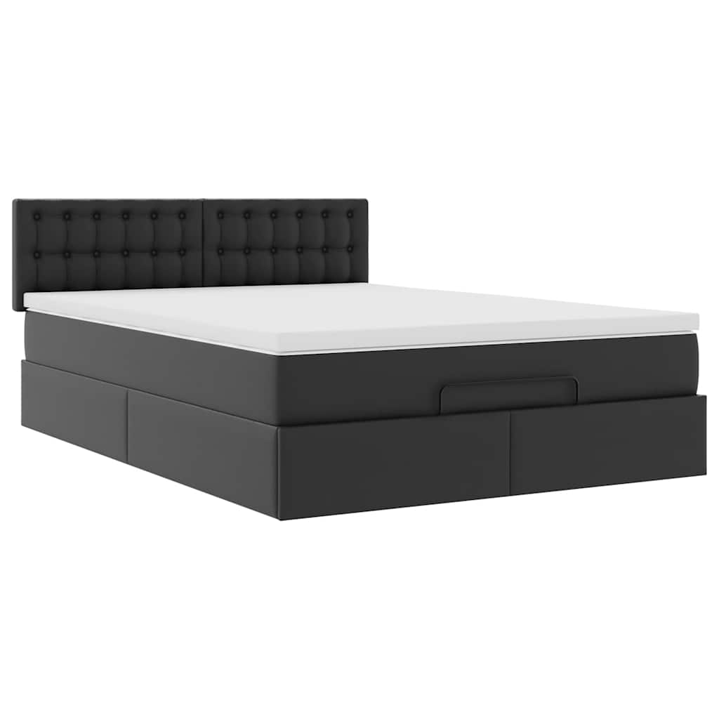 vidaXL Οθωμανικό κρεβάτι με στρώμα Μαύρο 140x200cm Faux Leather
