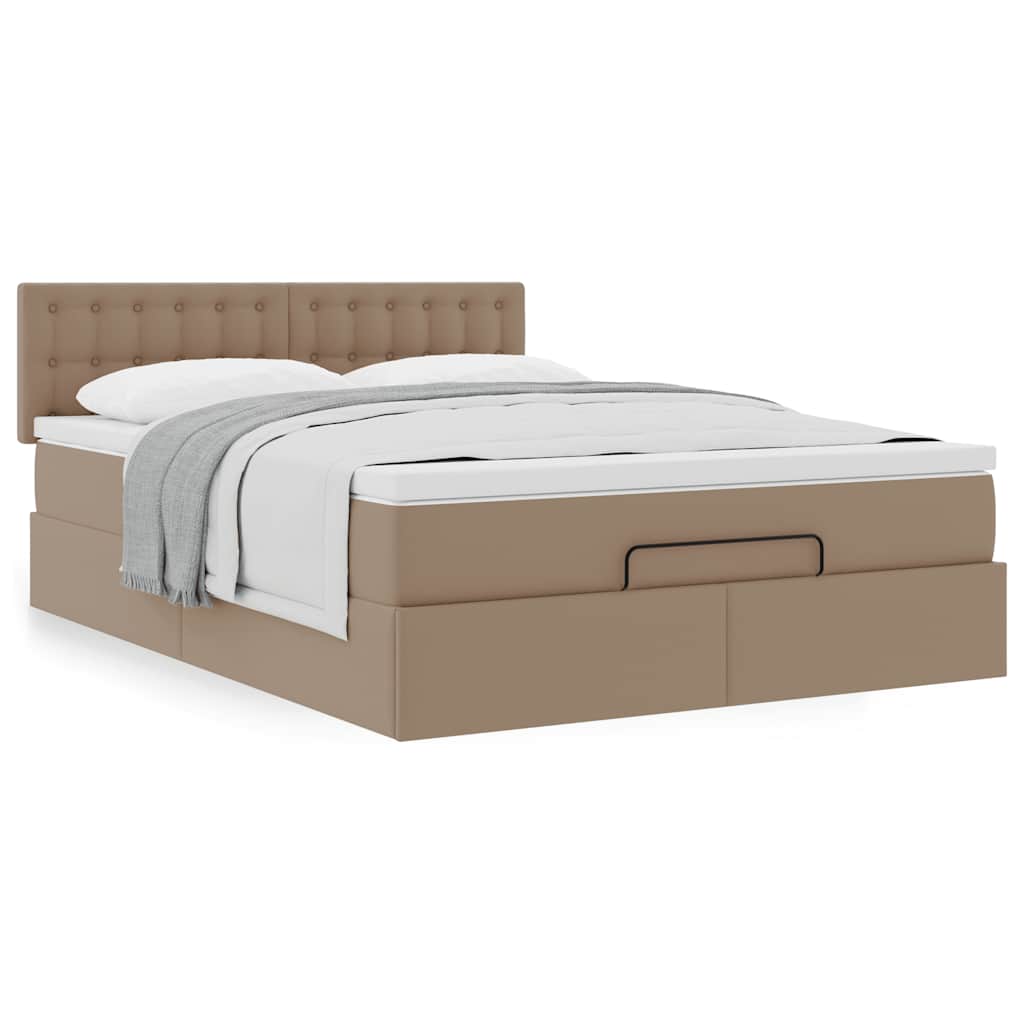 vidaXL Οθωμανικό κρεβάτι με στρώμα Cappucino 140x200cm Faux Leather