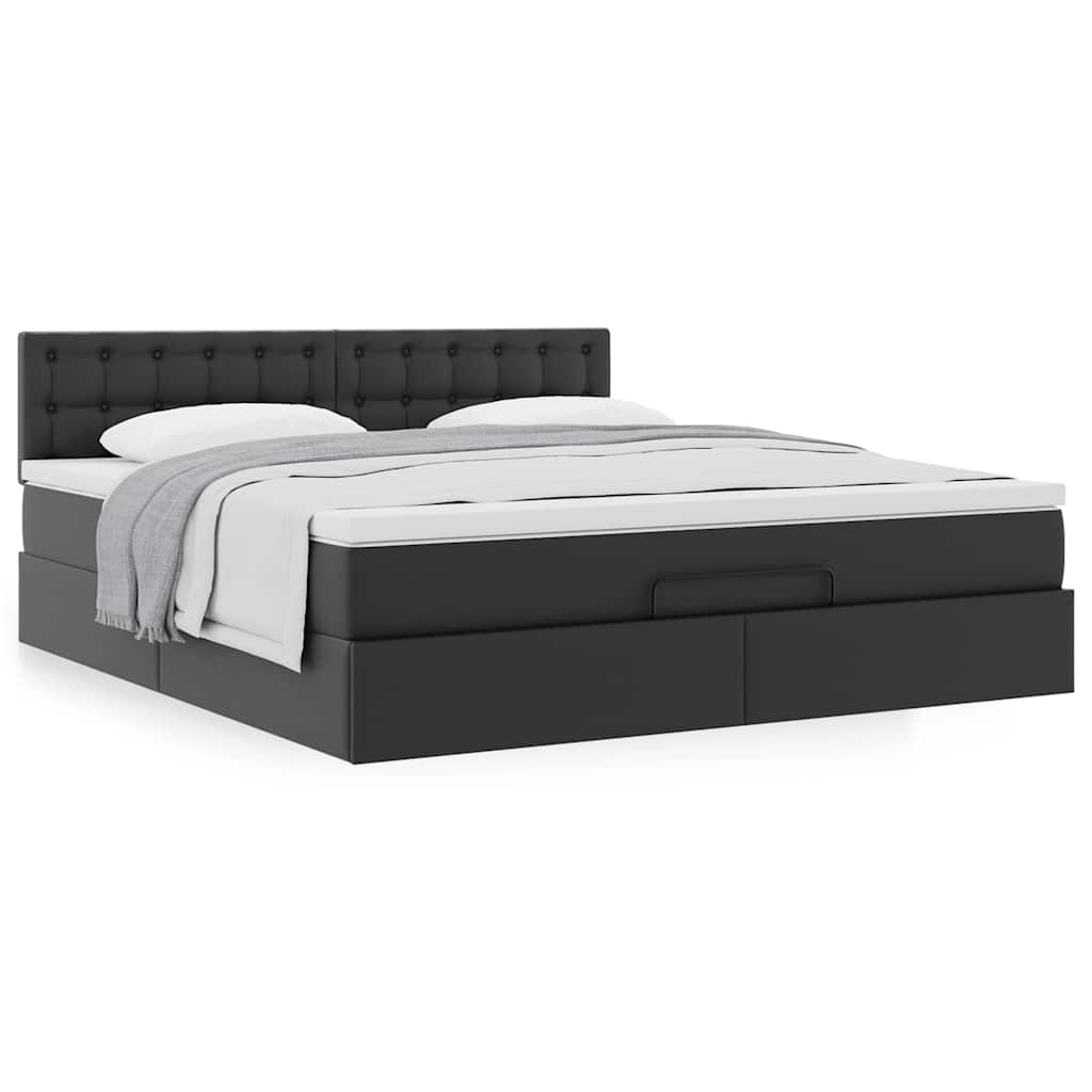 vidaXL Οθωμανικό κρεβάτι με στρώμα Μαύρο 160x200cm Faux Leather