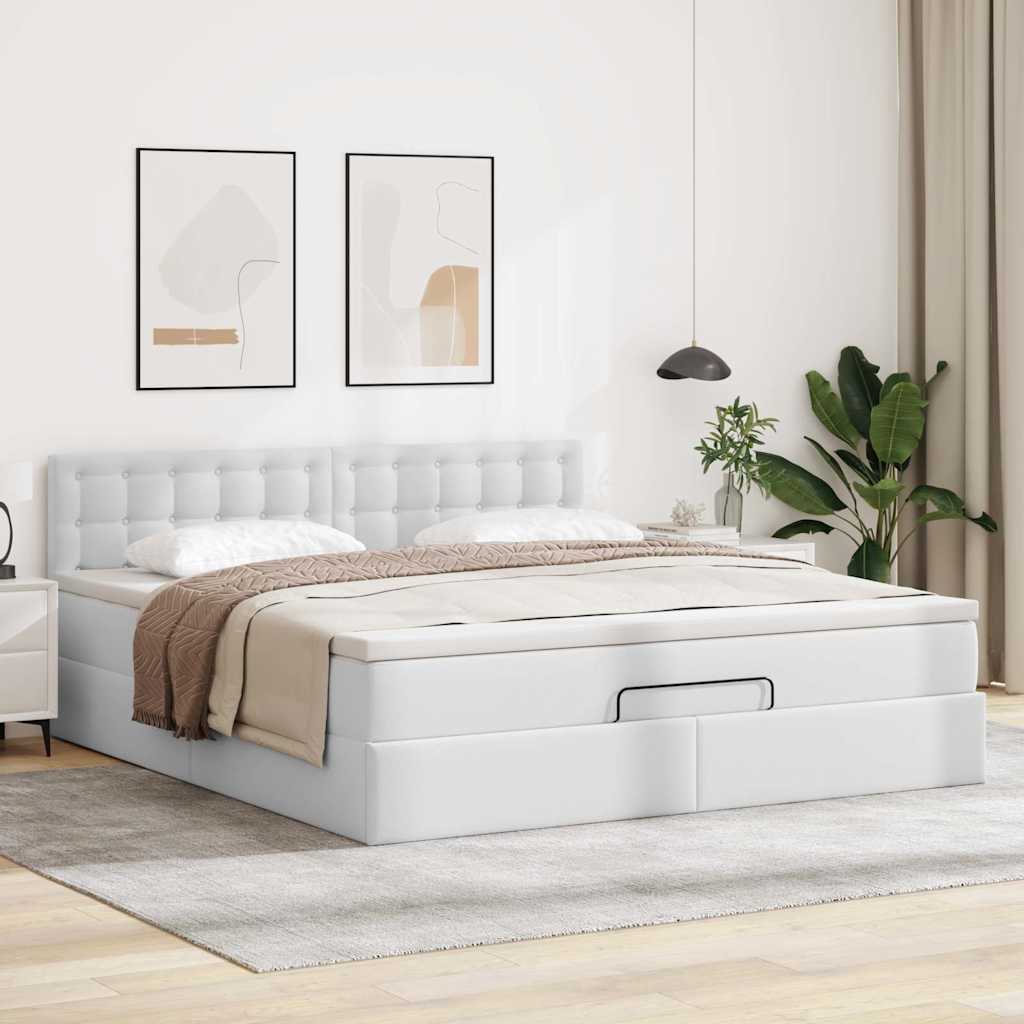vidaXL Οθωμανικό κρεβάτι με στρώμα Λευκό 160x200cm Faux Leather
