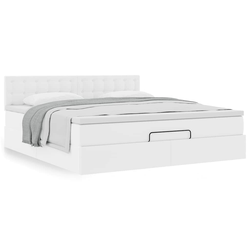 vidaXL Οθωμανικό κρεβάτι με στρώμα Λευκό 160x200cm Faux Leather