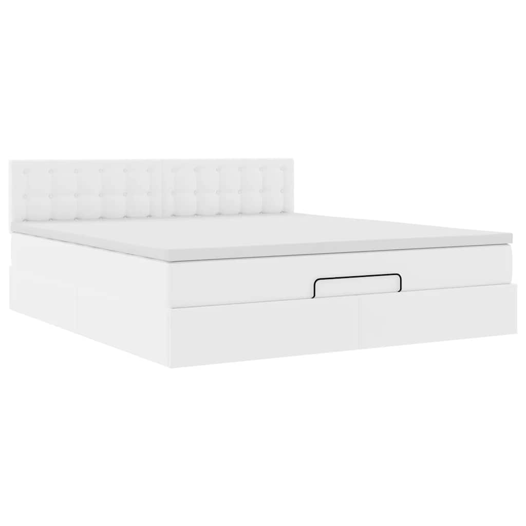 vidaXL Οθωμανικό κρεβάτι με στρώμα Λευκό 160x200cm Faux Leather