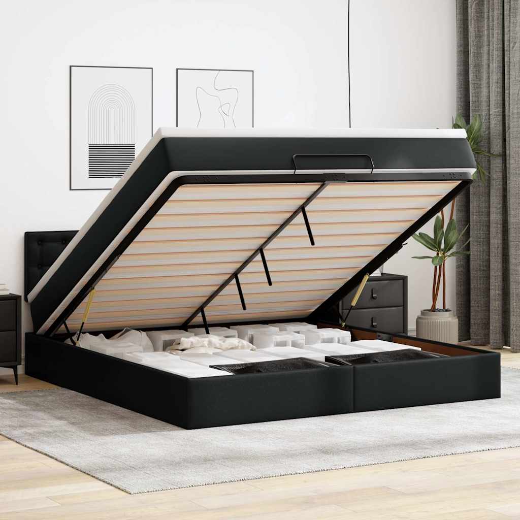 vidaXL Οθωμανικό κρεβάτι με στρώμα Μαύρο 180x200cm Faux Leather